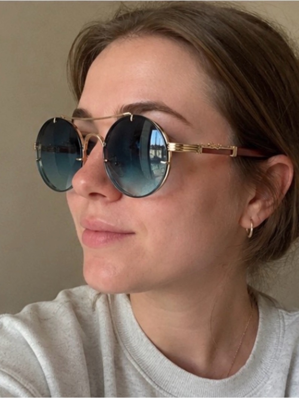 Round Green Gradient Lens Gold Frame Sunglasses Retro Streetwear Shades